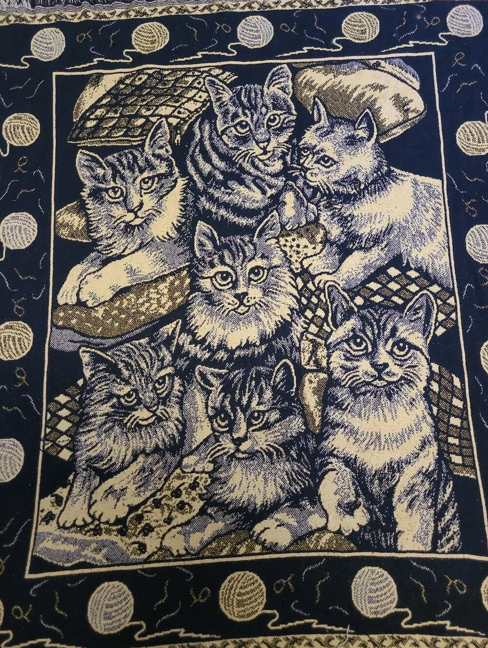 Cat Pattern Accent Throw Pillow Cover - Navy and Cream